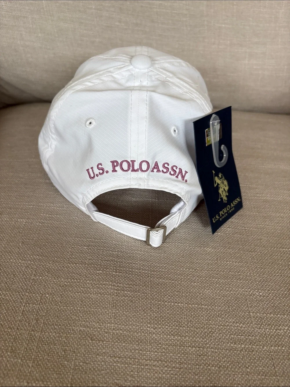 NWT U.S. Polo Assn. White Baseball Cap with Pink Embroidered Logo